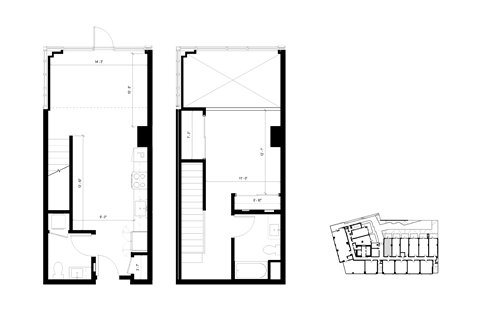 Floor plan for 1 bed, 1.5 baths, 921 sqft